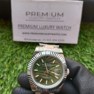 3-Rolex Datejust Olive Green Palm Motif Dial 41Mm Jubilee Stainless Steel Wrist Mens Watch