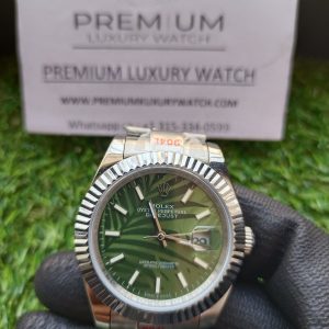 4-Rolex Datejust Olive Green Palm Motif Dial 41Mm Jubilee Stainless Steel Wrist Mens Watch