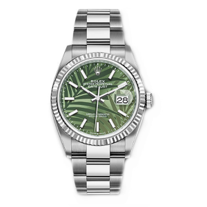 rolex datejust olive green palm motif dial 41mm oyster stainless steel bracelet wrist mens watch
