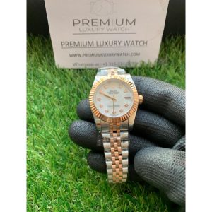 rolex lady datejust 31mm two tone rose goldsteel mop dial with diamond marker oyster perpetual watch