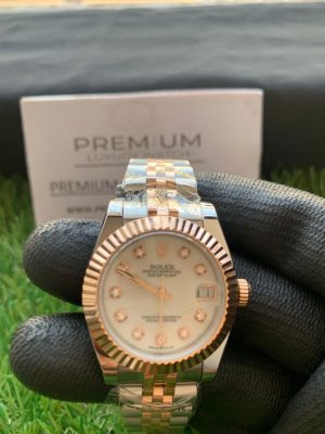 1 rolex lady datejust 31mm two tone rose goldScott mop dial with diamond marker oyster perpetual watch