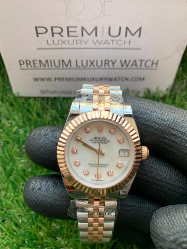 2 rolex lady datejust 31mm two tone rose goldsteel mop dial with diamond marker oyster perpetual watch