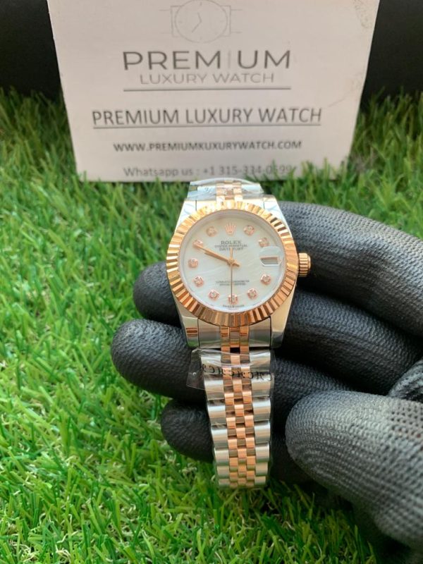 5 rolex lady datejust 31mm two tone rose goldsteel mop dial with diamond marker oyster perpetual watch