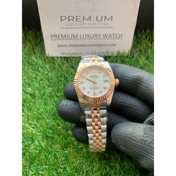 rolex lady datejust 31mm two tone rose goldsteel mop dial with diamond marker oyster perpetual watch 1