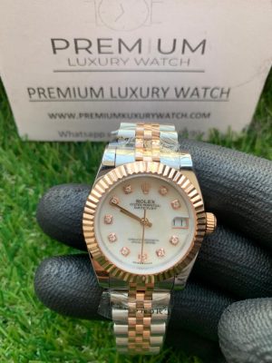 2-Rolex Lady Datejust 31Mm Two Tone Rose Goldsteel Mop Dial With Diamond Marker Oyster Perpetual Watch