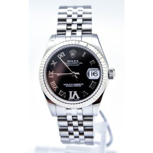 rolex lady datetops 31mm stainless steel black roman dial oyster perpetual jubilee bracelet watch