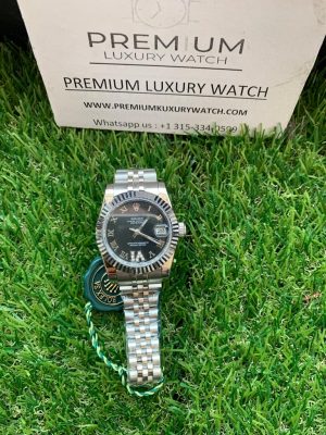 1 rolex lady datetops 31mm stainless steel black roman dial oyster perpetual jubilee bracelet watch