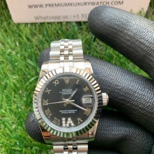 2 rolex lady datejust 31mm stainless steel black roman dial oyster perpetual jubilee bracelet watch