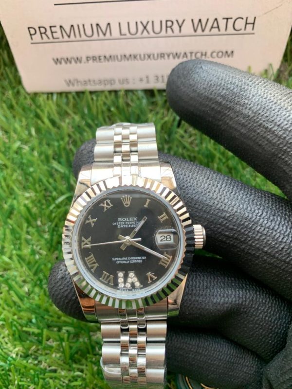 2 rolex lady datejust 31mm stainless steel black roman dial oyster perpetual jubilee bracelet watch