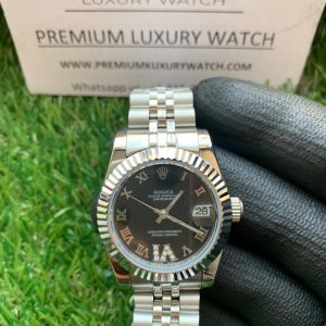 3 rolex lady datejust 31mm stainless steel black roman dial oyster perpetual jubilee bracelet watch