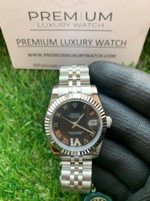 3 rolex lady datejust 31mm stainless steel black roman dial oyster perpetual jubilee bracelet watch
