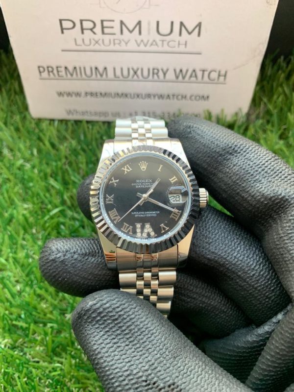8 rolex lady datejust 31mm stainless steel black roman dial oyster perpetual jubilee bracelet watch