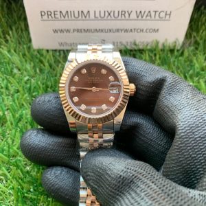 1 rolex lady datejust 31mm steel and everose gold chocolate dial diamond wrist watch