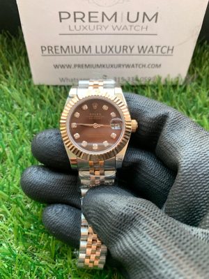 1-Rolex Lady Datejust 31Mm Steel And Everose Gold Chocolate Dial Diamond Wrist Watch