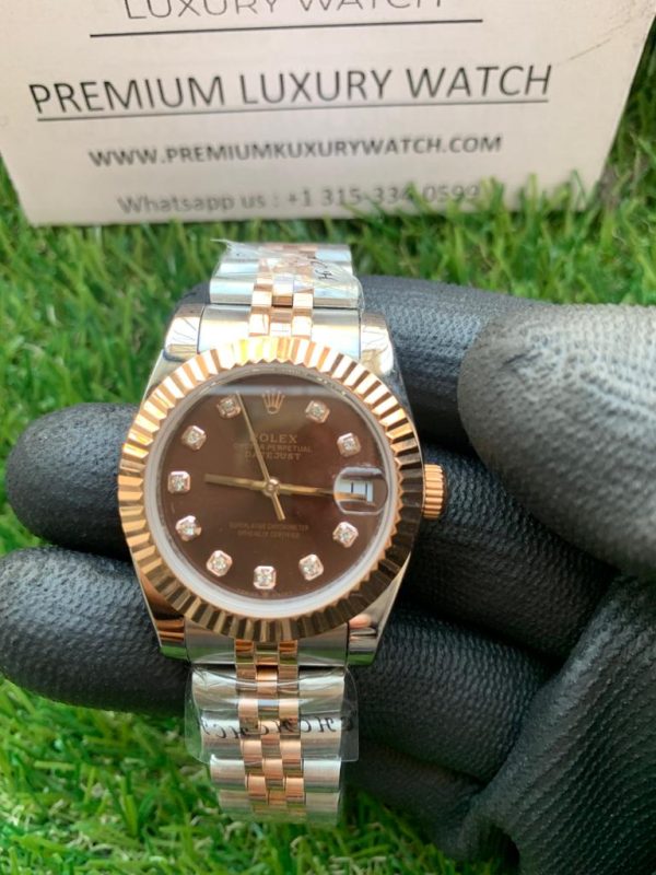 2 rolex lady datejust 31mm steel and everose gold chocolate dial diamond wrist watch