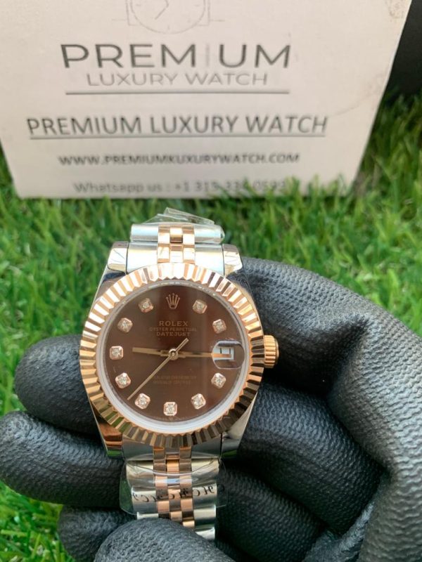 9 rolex lady datejust 31mm steel and everose gold chocolate dial diamond wrist watch
