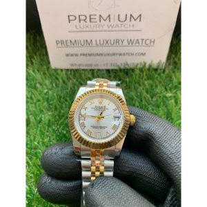 rolex lady datejust 31mm two tone goldwhite roman dial oyster perpetual jubilee bracelet watch