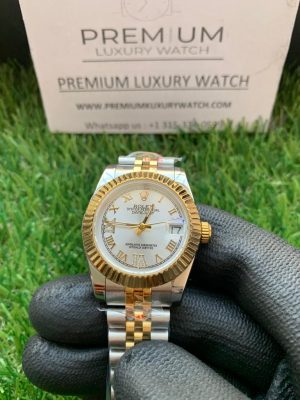 1 rolex lady dateWmns 31mm two tone goldwhite roman dial oyster perpetual jubilee bracelet watch