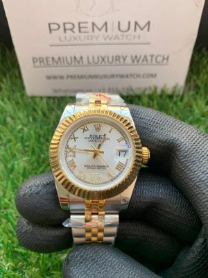 2 rolex lady datejust 31mm two tone goldwhite roman dial oyster perpetual jubilee bracelet watch