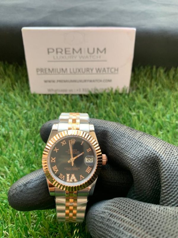 2 rolex lady datejust 31mm two tone goldblack roman dial oyster perpetual jubilee bracelet watch