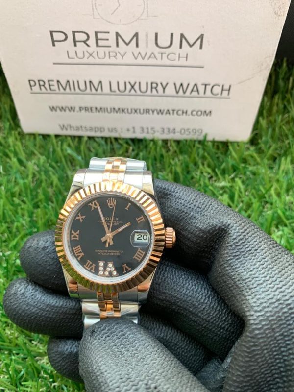 8 rolex lady datejust 31mm two tone goldblack roman dial oyster perpetual jubilee bracelet watch