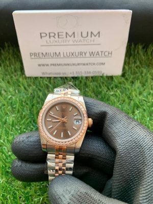 rolex lady datejust 31mm steel and rose gold chocolate dial diamond wrist watch
