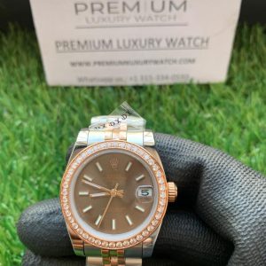 1 rolex lady datejust 31mm steel and rose gold chocolate dial diamond wrist watch