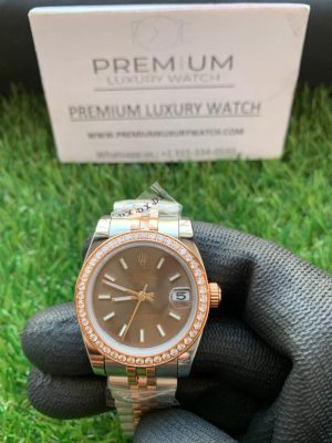 1 rolex lady datejust 31mm steel and rose gold chocolate dial diamond wrist watch