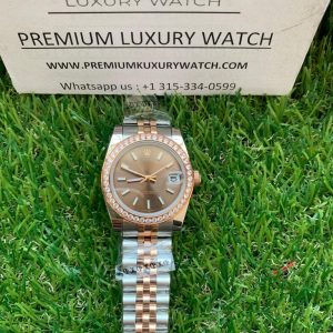 6 rolex lady datejust 31mm steel and rose gold chocolate dial diamond wrist watch