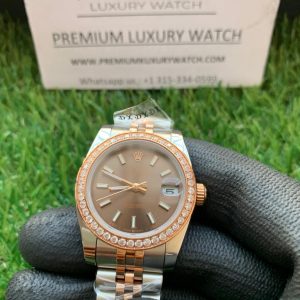 7 rolex lady datejust 31mm steel and rose gold chocolate dial diamond wrist watch