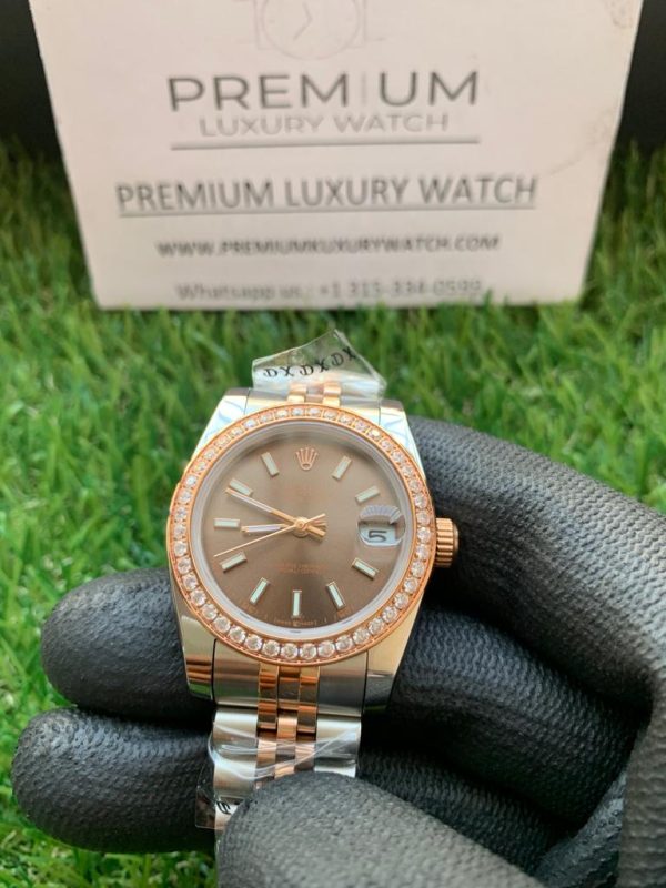 7 rolex lady datejust 31mm steel and rose gold chocolate dial diamond wrist watch