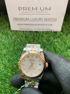 1 rolex lady datejust 31mm rose goldsteel dial with diamond marker silver dial oyster perpetual watch