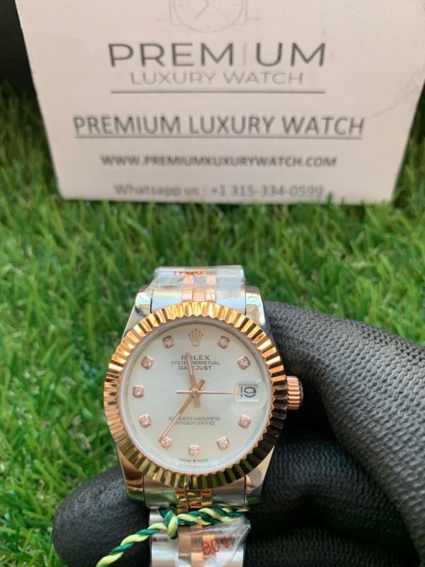 2 rolex lady datejust 31mm rose goldsteel dial with diamond marker silver dial oyster perpetual watch