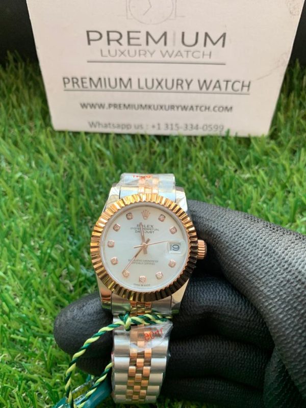 8 rolex lady datejust 31mm rose goldsteel dial with diamond marker silver dial oyster perpetual watch