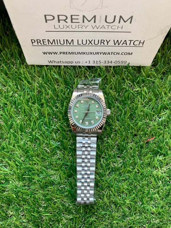 6 rolex lady datejust 31mm stainless steel green dial with diamond oyster perpetual jubilee bracelet watch