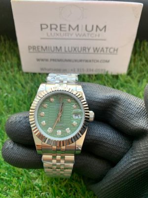 7 rolex lady datejust 31mm stainless steel green dial with diamond oyster perpetual jubilee bracelet watch