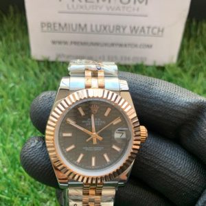 6 rolex lady datejust 31mm two tone rose gold black dial oyster perpetual jubilee bracelet watch