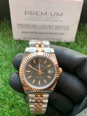 6 rolex lady datejust 31mm two tone rose gold black dial oyster perpetual jubilee bracelet watch