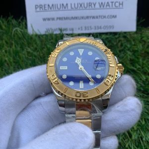 2 rolex yachtmaster 40 yellow goldstainless steel blue dial oyster bracelet watch