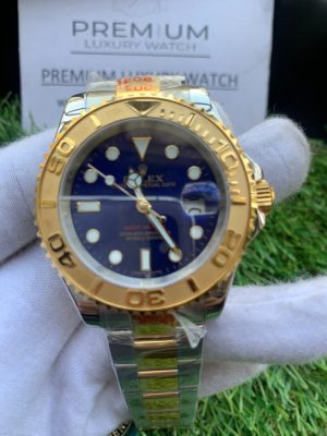 7 rolex yachtmaster 40 yellow goldstainless steel blue dial oyster bracelet watch