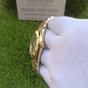 1 rolex yellow gold daydate 41mm watch fluted bezel green index dial president bracelet