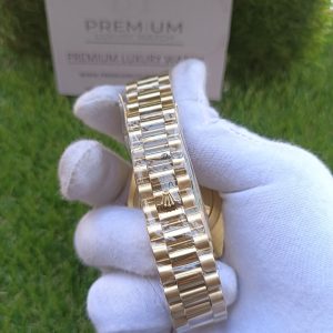 3 rolex yellow gold daydate 41mm watch fluted bezel green index dial president bracelet
