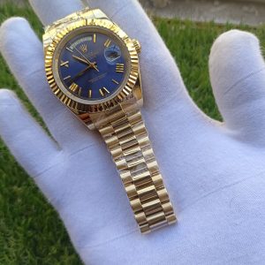4 rolex day date 41mm president yellow gold fluted bezel blue roman dial mens watch