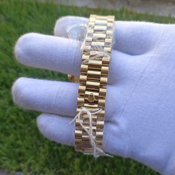 7 rolex daydate ii yellow gold champagne diamond 41mm roman dial diamond bezel president bracelet watch