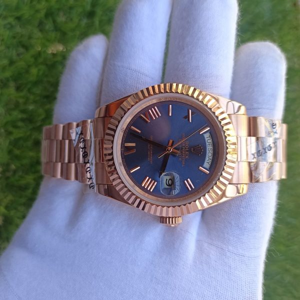 3 rolex day date 41mm president rose gold fluted bezel blue roman dial mens watch