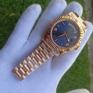 6 rolex day date 41mm president rose gold fluted bezel blue roman dial mens watch
