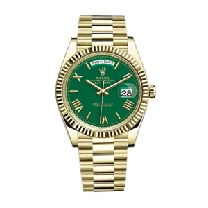 rolex day date 41mm president yellow gold fluted bezel green roman dial mens watch