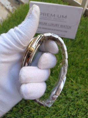 2 rolex datejust 41mm two tone white slate roman dial smooth bezel oyster bracelet watch