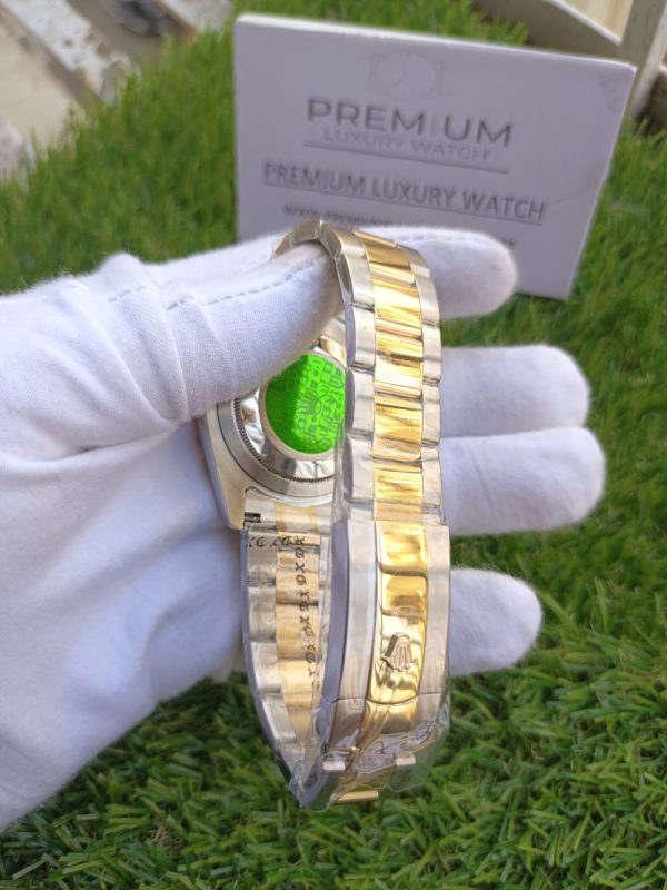 3 rolex datejust 41mm two tone white slate roman dial smooth bezel oyster bracelet watch