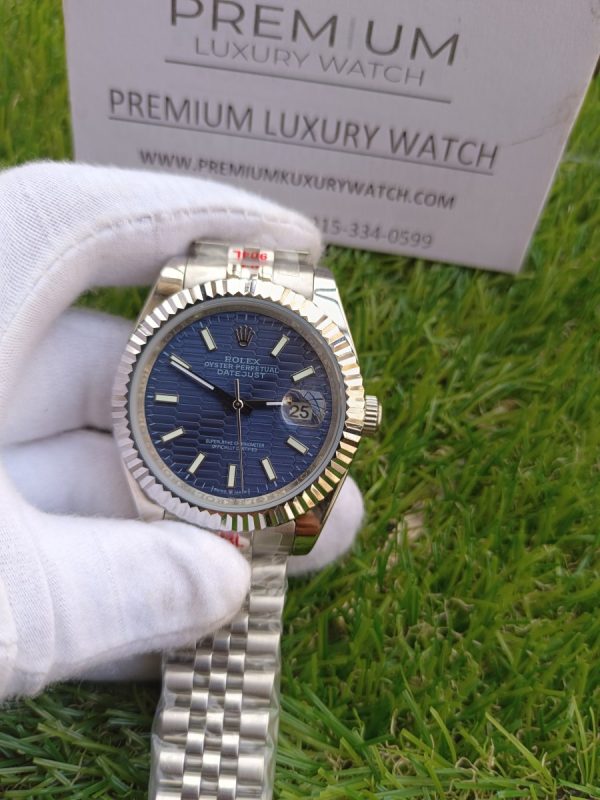 7 rolex datejust 41mm jubilee blue motif fluted dial mens watch